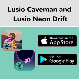 App icons for the Lusio Caveman and Lusio Neon Drift games