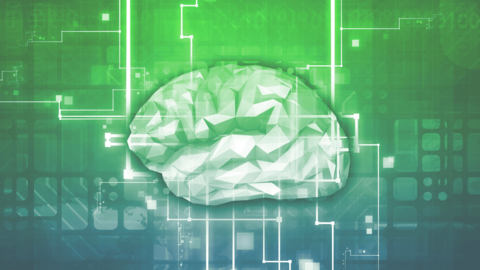 Illustration of a brain overlaid on a glowing circuit board