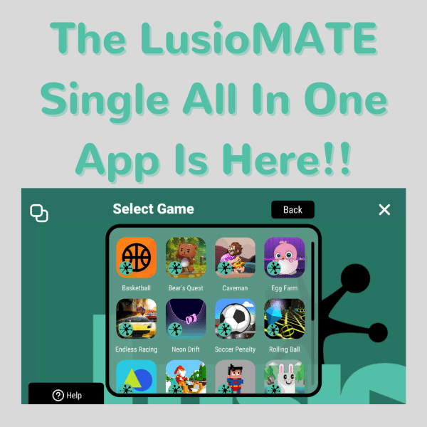 Screenshot of the LusioMATE app's game selection menu