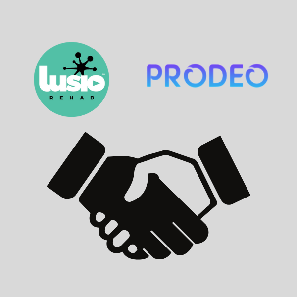 Lusio Rehab and Prodeo logos above a handshake icon